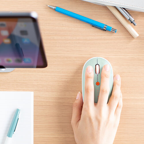 ワイヤレスマウス（Bluetooth ＆ USB A・薄型・ブルーグリーン・静音・高速充電・Type-C・充電式・かわいい・おしゃれ・ワイヤレス・無線・軽い・フラット）