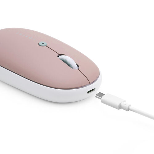 ワイヤレスマウス（Bluetooth ＆ USB A・薄型・ピンク・静音・高速充電・Type-C・充電式・かわいい・おしゃれ・ワイヤレス・無線・軽い・フラット）