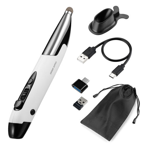 ペンマウス（ペン型マウス・Bluetooth・ワイヤレス2.4GHz・Type-A・Type-C・充電式・800/1200/1600カウント・左手対応・スタンド付き・ホワイト・FPSゲーム）
