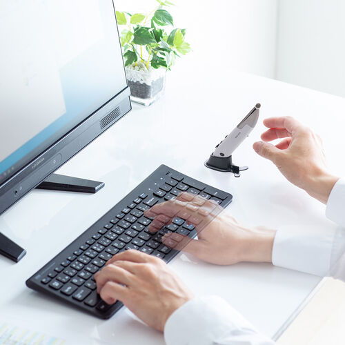 ペンマウス（ペン型マウス・Bluetooth・ワイヤレス2.4GHz・Type-A・Type-C・充電式・800/1200/1600カウント・左手対応・スタンド付き・ホワイト・FPSゲーム）