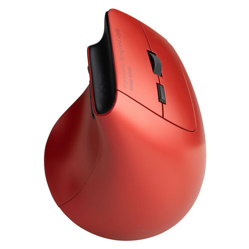 ワイヤレスマウス(Bluetooth・おすすめ・おしゃれ・人気・マルチペアリング・3台接続・エルゴノミクス・レシーバー・5ボタン・静音・電池式・レッド） MAWBT193R