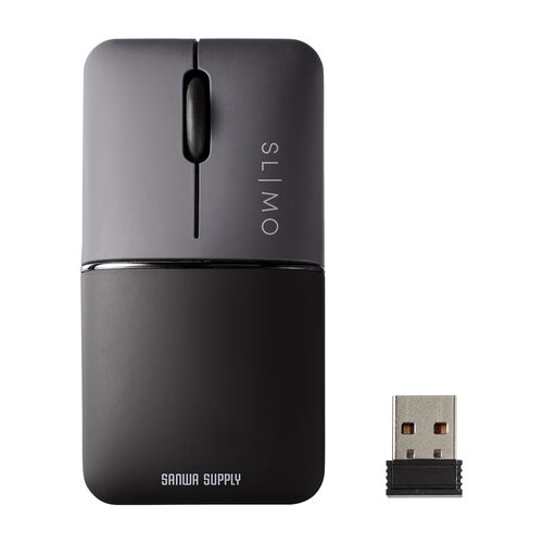 モバイルマウス（超小型・Bluetooth・2.4GHz・ワイヤレス・SLIMO・静音・無線・ブルーLEDセンサー・充電式・スリム・軽い・軽量・Type-C充電・ブラック）