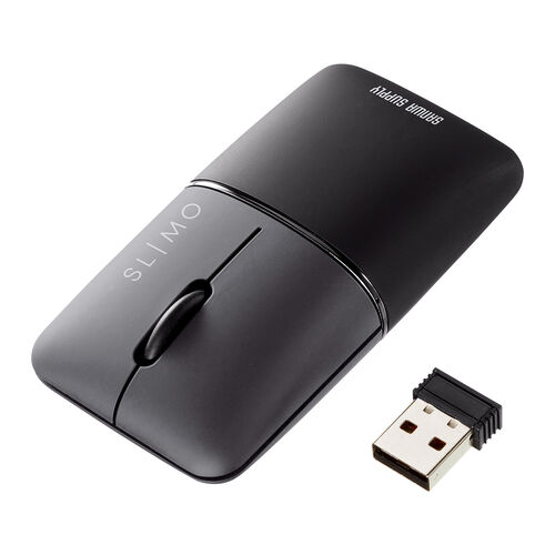 モバイルマウス（超小型・Bluetooth・2.4GHz・ワイヤレス・SLIMO・静音・無線・ブルーLEDセンサー・充電式・スリム・軽い・軽量・Type-C充電・ブラック）