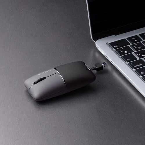 モバイルマウス（超小型・Bluetooth・2.4GHz・ワイヤレス・SLIMO・静音・無線・ブルーLEDセンサー・充電式・スリム・軽い・軽量・Type-C充電・ブラック）
