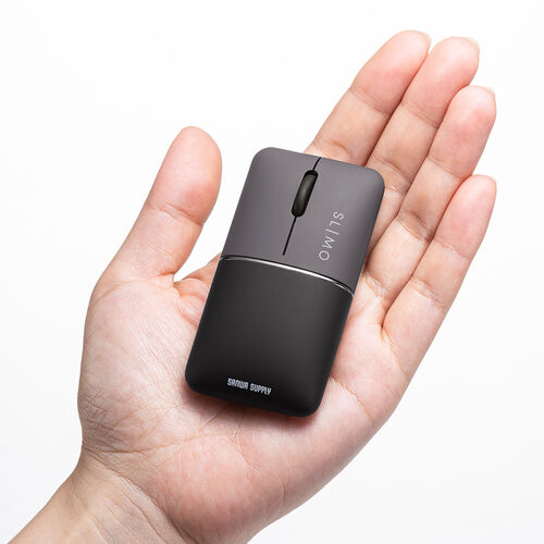 モバイルマウス（超小型・Bluetooth・2.4GHz・ワイヤレス・SLIMO・静音・無線・ブルーLEDセンサー・充電式・スリム・軽い・軽量・Type-C充電・ブラック）