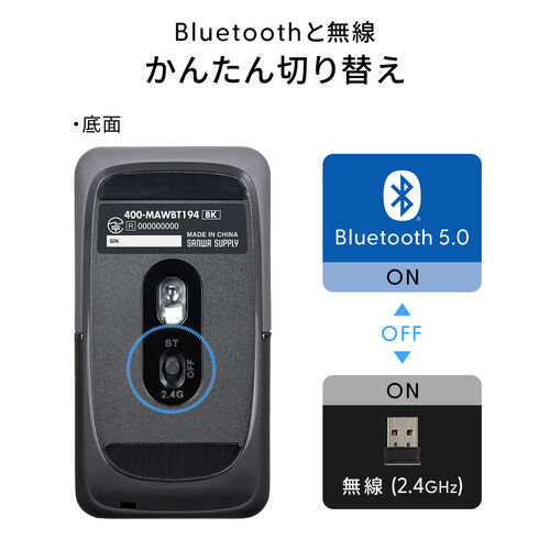 モバイルマウス（超小型・Bluetooth・2.4GHz・ワイヤレス・SLIMO・静音・無線・ブルーLEDセンサー・充電式・スリム・軽い・軽量・Type-C充電・ブラック）