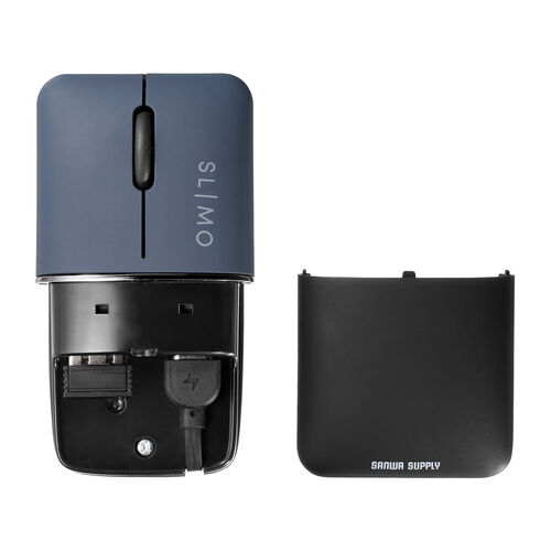 モバイルマウス（超小型・Bluetooth・2.4GHz・ワイヤレス・SLIMO・静音・無線・ブルーLEDセンサー・充電式・スリム・軽い・軽量・Type-C充電・ネイビー）