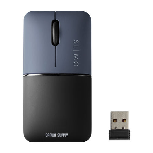 モバイルマウス（超小型・Bluetooth・2.4GHz・ワイヤレス・SLIMO・静音・無線・ブルーLEDセンサー・充電式・スリム・軽い・軽量・Type-C充電・ネイビー）