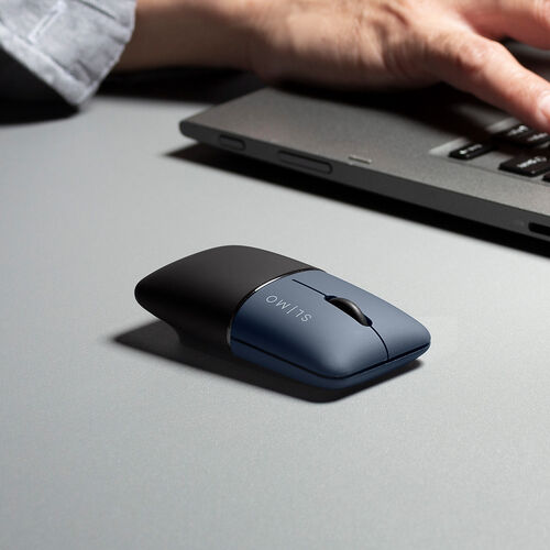 モバイルマウス（超小型・Bluetooth・2.4GHz・ワイヤレス・SLIMO・静音・無線・ブルーLEDセンサー・充電式・スリム・軽い・軽量・Type-C充電・ネイビー）