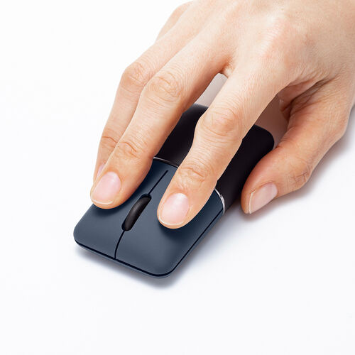 モバイルマウス（超小型・Bluetooth・2.4GHz・ワイヤレス・SLIMO・静音・無線・ブルーLEDセンサー・充電式・スリム・軽い・軽量・Type-C充電・ネイビー）