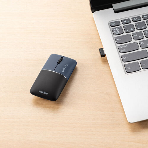 モバイルマウス（超小型・Bluetooth・2.4GHz・ワイヤレス・SLIMO・静音・無線・ブルーLEDセンサー・充電式・スリム・軽い・軽量・Type-C充電・ネイビー）
