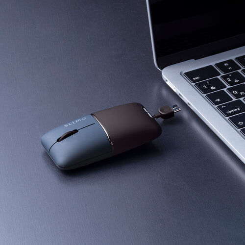 モバイルマウス（超小型・Bluetooth・2.4GHz・ワイヤレス・SLIMO・静音・無線・ブルーLEDセンサー・充電式・スリム・軽い・軽量・Type-C充電・ネイビー）