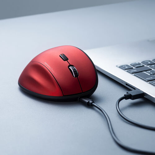ワイヤレス充電マウス（Qi対応・MagSafe対応・Bluetooth・2.4GHz・ワイヤレス・充電式・5ボタン・ブルーLED・置くだけ・エルゴノミクス・レッド）