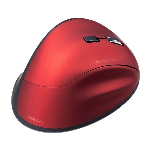 ワイヤレス充電マウス（Qi対応・MagSafe対応・Bluetooth・2.4GHz・ワイヤレス・充電式・5ボタン・ブルーLED・置くだけ・エルゴノミクス・レッド）