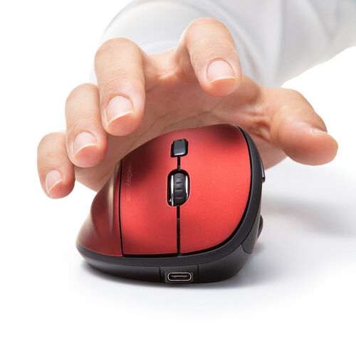 ワイヤレス充電マウス（Qi対応・MagSafe対応・Bluetooth・2.4GHz・ワイヤレス・充電式・5ボタン・ブルーLED・置くだけ・エルゴノミクス・レッド）