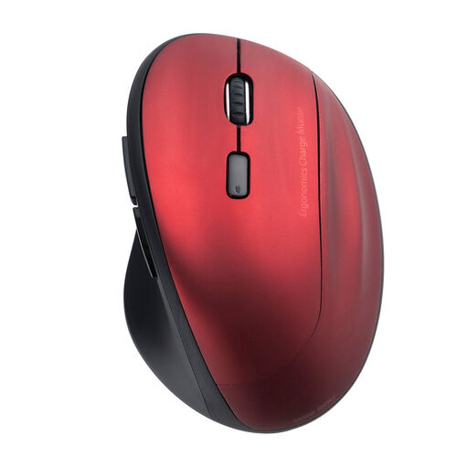 ワイヤレス充電マウス（Qi対応・MagSafe対応・Bluetooth・2.4GHz・ワイヤレス・充電式・5ボタン・ブルーLED・置くだけ・エルゴノミクス・レッド）