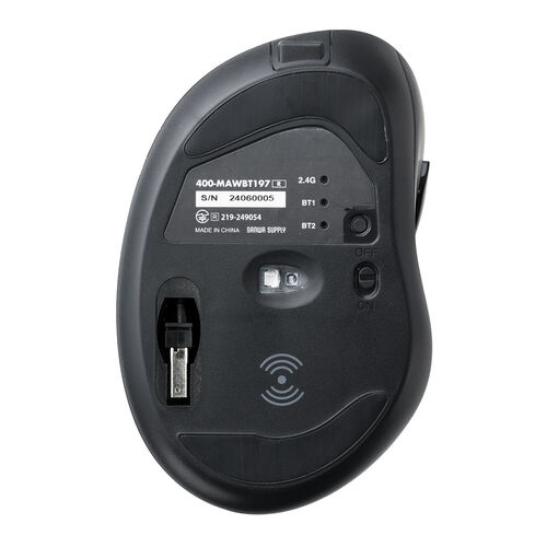 ワイヤレス充電マウス（Qi対応・MagSafe対応・Bluetooth・2.4GHz・ワイヤレス・充電式・5ボタン・ブルーLED・置くだけ・エルゴノミクス・レッド）