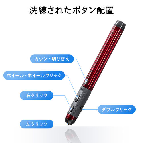 ペン型マウス（Bluetooth・ワイヤレス・USB A・Type-C・充電式・ペンマウス・ブラック・メディア掲載）