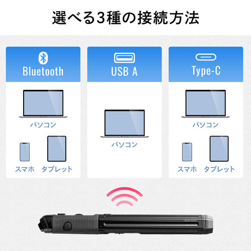 ペン型マウス（Bluetooth・ワイヤレス・USB A・Type-C・充電式・ペンマウス・ブラック・メディア掲載）