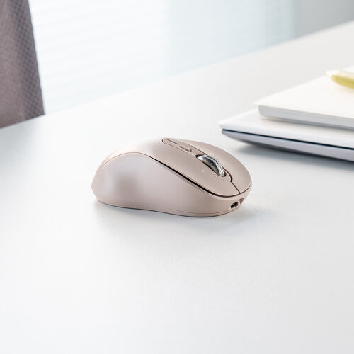 ワイヤレスマウス（チルトホイール・高速スクロール・Bluetooth・無線・静音・5ボタン・ブルーLED・マルチペアリング・カウント切り替え・左右スクロール・Mac対応・戻る・進む・ベージュ）