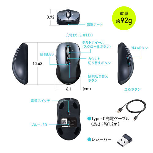 ワイヤレスマウス（チルトホイール・高速スクロール・Bluetooth・無線・静音・5ボタン・ブルーLED・マルチペアリング・カウント切り替え・左右スクロール・Mac対応・戻る・進む・ベージュ）