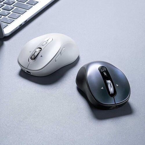 ワイヤレスマウス（チルトホイール・高速スクロール・横スクロール・Bluetooth・無線・静音・5ボタン・ブルーLED・マルチペアリング・カウント切り替え・Mac対応・戻る・進む・ガンメタリック）