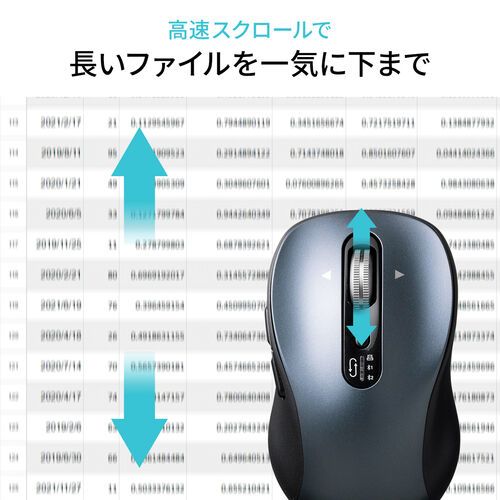 ワイヤレスマウス（チルトホイール・高速スクロール・横スクロール・Bluetooth・無線・静音・5ボタン・ブルーLED・マルチペアリング・カウント切り替え・Mac対応・戻る・進む・ガンメタリック）