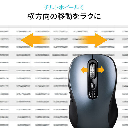 ワイヤレスマウス（チルトホイール・高速スクロール・横スクロール・Bluetooth・無線・静音・5ボタン・ブルーLED・マルチペアリング・カウント切り替え・Mac対応・戻る・進む・ガンメタリック）