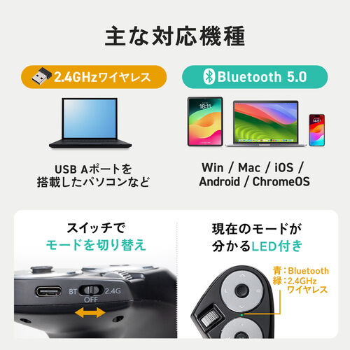 ハンディマウス（メディアコントロールボタン搭載・Bluetooth・ワイヤレス・スティック操作・プレゼン・電子書籍・VR・コントローラ・ごろ寝マウス・DPI調整・ブラック）