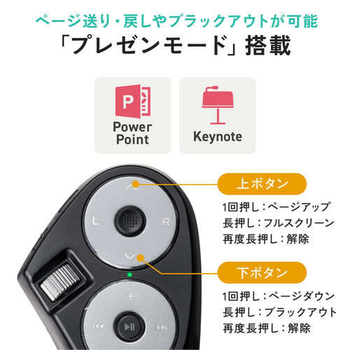 ハンディマウス（メディアコントロールボタン搭載・Bluetooth・ワイヤレス・スティック操作・プレゼン・電子書籍・VR・コントローラ・ごろ寝マウス・ブラック）