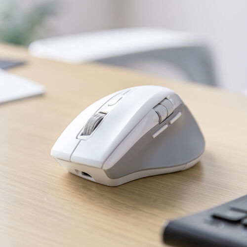 ワイヤレスマウス（サイドホイール・高速スクロール・Bluetooth・無線・静音・5ボタン・ブルーLED・マルチペアリング・カウント切り替え・左右スクロール・Mac対応・戻る・進む・充電式・ホワイト）