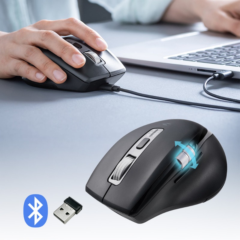 ワイヤレスマウス Bluetooth サイドホイール 充電式 ブラック