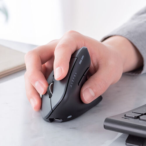 ワイヤレスマウス（Bluetooth・軽量・大型・エルゴノミクス・USB Aレシーバー・5ボタン・マルチペアリング・静音・充電式・無線・2.4GHz・ブラック）