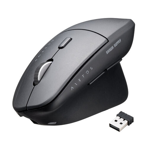 ワイヤレスマウス（Bluetooth・軽量・大型・エルゴノミクス・USB Aレシーバー・5ボタン・マルチペアリング・静音・充電式・無線・2.4GHz・ブラック）
