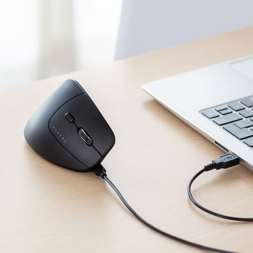 ワイヤレスマウス（Bluetooth・軽量・大型・エルゴノミクス・USB Aレシーバー・5ボタン・マルチペアリング・静音・充電式・無線・2.4GHz・ブラック）