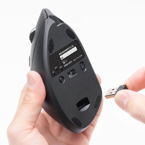 ワイヤレスマウス（Bluetooth・軽量・大型・エルゴノミクス・USB Aレシーバー・5ボタン・マルチペアリング・静音・充電式・無線・2.4GHz・ブラック）