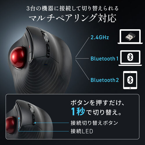 トラックボールマウス（チルトホイール・高速スクロール・エルゴノミクス・静音・2.4GHz・Bluetooth・ワイヤレス・5ボタン・USB-C充電式・バイオレット）