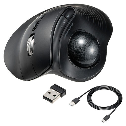 トラックボールマウス（チルトホイール・高速スクロール・エルゴノミクス・静音・2.4GHz・Bluetooth・ワイヤレス・5ボタン・USB-C充電式・ブラック）