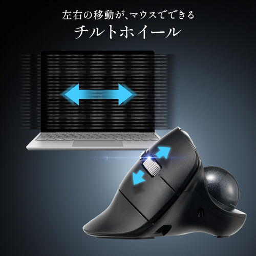 トラックボールマウス（チルトホイール・高速スクロール・エルゴノミクス・静音・2.4GHz・Bluetooth・ワイヤレス・5ボタン・USB-C充電式・ブラック）