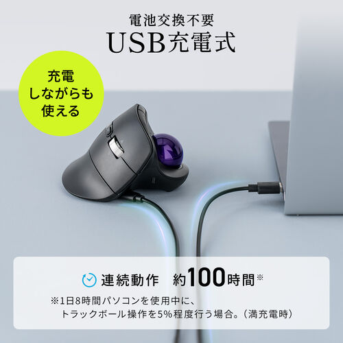 トラックボールマウス（チルトホイール・高速スクロール・エルゴノミクス・静音・2.4GHz・Bluetooth・ワイヤレス・5ボタン・USB-C充電式・ブラック）