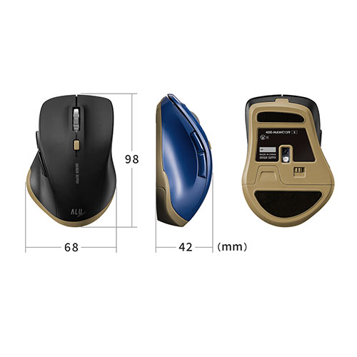 Type-Cワイヤレスマウス 小型マウス 5ボタンマウス アルミホイール 静音マウス ブルーLED ブラック