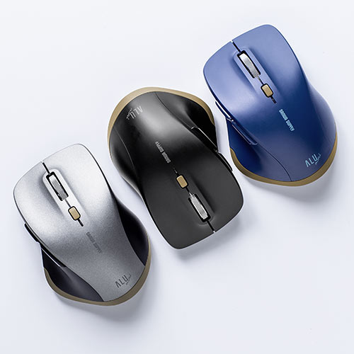 Type-Cワイヤレスマウス 小型マウス 5ボタンマウス アルミホイール 静音マウス ブルーLED ブラック