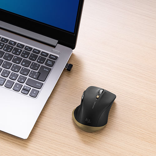 Type-Cワイヤレスマウス 小型マウス 5ボタンマウス アルミホイール 静音マウス ブルーLED ブラック