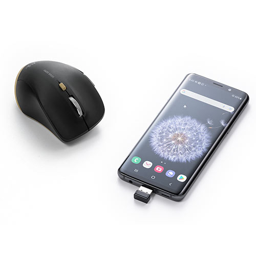 Type-Cワイヤレスマウス 小型マウス 5ボタンマウス アルミホイール 静音マウス ブルーLED ブラック