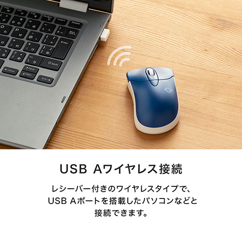 ワイヤレスマウス 静音マウス Type-A 小型サイズ 3ボタン カウント切り替え800/1200/1600 ネイビー