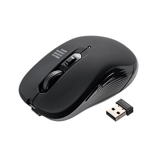 ワイヤレスマウス（2.4GHzレシーバー・USB-C充電式・戻る/進む・5ボタン・静音・無線・ラバーコーティング・ブラック）