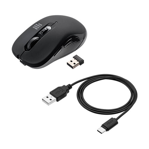 ワイヤレスマウス（2.4GHzレシーバー・USB-C充電式・戻る/進む・5ボタン・静音・無線・ラバーコーティング・ブラック）
