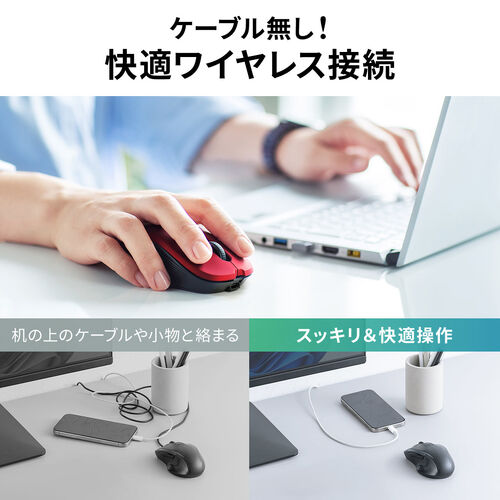ワイヤレスマウス（2.4GHzレシーバー・USB-C充電式・戻る/進む・5ボタン・静音・無線・ラバーコーティング・ブルー）