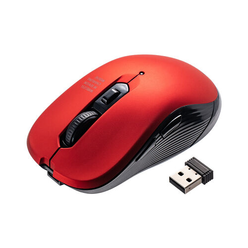 ワイヤレスマウス（2.4GHzレシーバー・USB-C充電式・戻る/進む・5ボタン・静音・無線・ラバーコーティング・レッド）