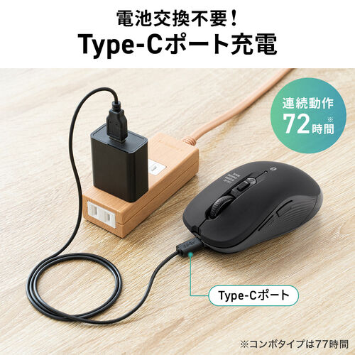 ワイヤレスマウス（2.4GHzレシーバー・USB-C充電式・戻る/進む・5ボタン・静音・無線・ラバーコーティング・レッド）